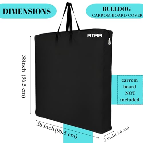 Image of Primium Carrom Board Cover with Strong Handle - Waterproof & Dustproof Nylon Storage Bag, Zipper Chain Closure, Extra Pouch for Coins, Striker & Powder, Lightweight & Durable - Black (38 x 38)