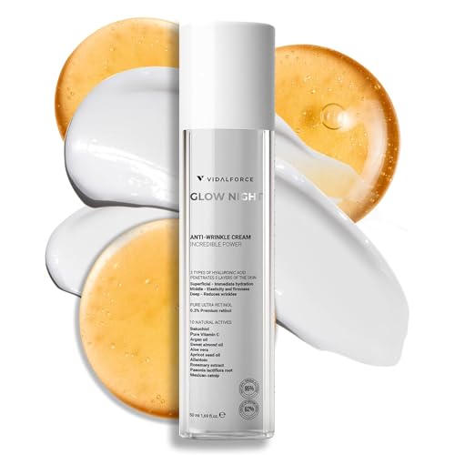 GLOW NIGHT Crema Antiarrugas - Rejuvenece hasta 5 Años - Crema Noche I 100/100 en Yuka I Retinol Encapsulado, Ácido Hialurónico Full-Spectrum y Bakuchiol 50ml