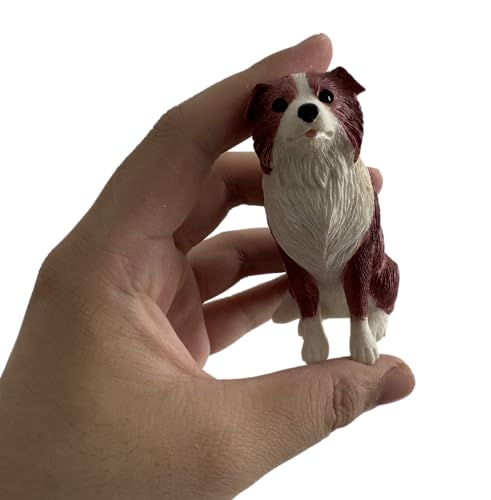 Kleine Border Collie-Figur aus Kunstharz, 8 cm, Geschenke, Gedenkgeschenke, Hundefiguren, Auto-Dekoration, Sammlerstück, Border Collie, Statue, Skulptur, Geschenke (Rot Weiß, L: 5,9 cm x B: 4 cm x H: