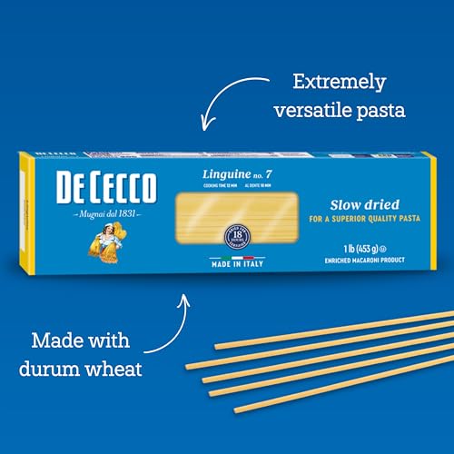 Image of De Cecco Linguine No. 7 Pasta, 16 Oz, Authentic, Slow Dried, Made with Durum Wheat, Versatile Pasta for Sauces & Recipes, Made in Italy | Authentic, Slow Dried, Made with Durum Wheat, Versatile Pasta for Sauces & Recipes, Made in Italy