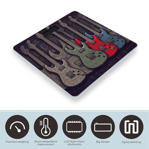 Báscula digital para baño con vidrio templado y patrón guitarra miniatura 3