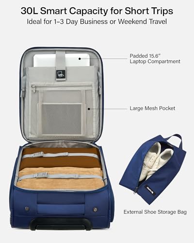 Image of Hanke Underseat Carry On Luggage with Wheels, 17 Inch Rolling Bag, Blue