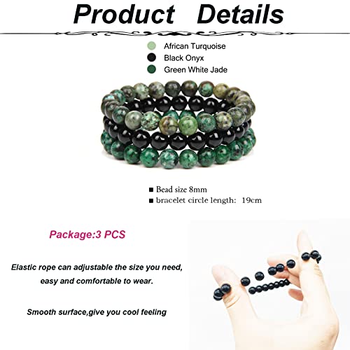SONNYX 3Pcs 8mm Semi-Precious Gemstones Beaded Bracelets for Women Men Crystal Stone Bracelet Stretch Round Beaded Elastic Bracelets Unisex Jewelry4