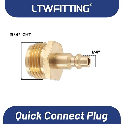 Image of LTWFITTING Brass 1 /4-Inch Quick Connect 3 /4-Inch GHT Garden Hose Faucet Blow Out Plug for Hose RV Gas Supply (Pack of 2)