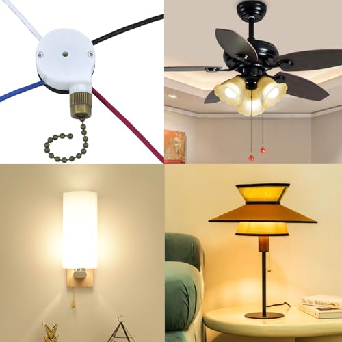 Image of Ceiling Fan Switch Zing Ear ZE-208S E89885 3 Speed 4 Wire Pull Chain with 4 Pre-Installed Wires Light Fan Switch Replacement (Bronze)