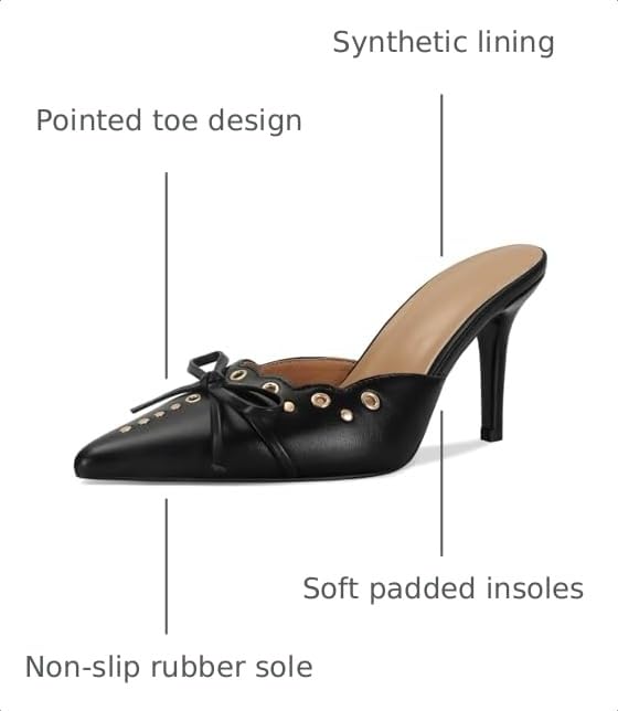 Image of DOEYG Women Pointed Toe Bow Heels Mules Slip on Stiletto Heels Sandals Dress Party Wedding Studded Heels Pumps