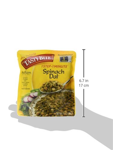Tasty Bite Indian Entree Spinach Dal 10 Ounce, Fully Cooked Indian Entrée with Spinach Cooked with Yellow Lentils in a Lightly Spiced Sauce, Vegan, Gluten Free, Microwaveable, Ready to Eat