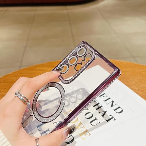 Image of for Samsung Galaxy Glitter Case,Luxury Bling Rhinestone Diamond Plated Bumper Case,MagSafe, Sparkle Camera Lens Protection Clear Back Cover (Purple, for Samsung Galaxy S25 Ultra)