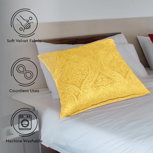 Image of Encasa XO Velvet Cushion Covers, Soft Pillow Covers, No Inserts Lemon
