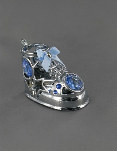 Crystocraft Keepsake Gift Ornament - Baby Jongens Blauw Bootee met Swarvoski Crystal Elements
