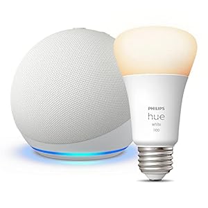 All-New Echo Dot (5th Gen, 2022 release) | Smart speaker with Alexa | Glacier White + Philips Hue White A19 Medium Lumen…