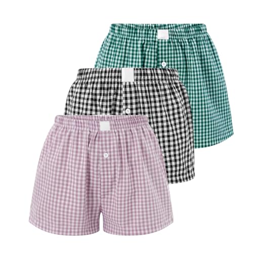 Image of Womens Y2k Plaid Shorts Women Cute Lounge Pajama Sleep Comfy & Casual Gingham PJ Boxer Shorts