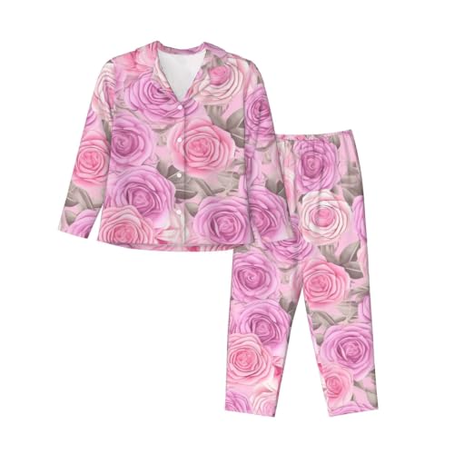 Pyjama classique manches longues en tissu premium aux roses élégantes