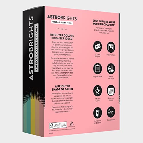Astrobrights Mega Collection, Colored Cardstock, Punchy Pastel 5-Color Assortment, 320 Sheets, 65 Lb./176 Gsm, 8.5" X 11" - More Sheets! (91780) #TOP2