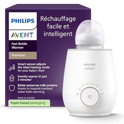 Philips Avent Chauffe-biberon rapide, contrôle intelligent de la température, chaleur uniforme sans point chaud, réchauffage bain-marie qualité hospitalière, arrêt automatique, SCF358/00