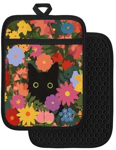 Slohif Cute Black Cat Oven Mitts