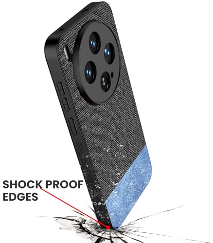 Image of Kapa Soft Fabric & Leather Hybrid Protective Back Cover for Vivo X300 5G | Shockproof Slim Hard Anti Slip Back Case (Black,Blue)