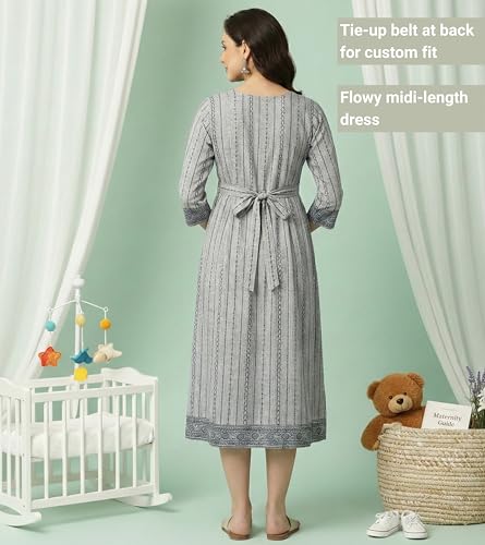 Image of DUMMY SHAPE Pregnancy Dresses for Women Cotton | Floral Anarkali Flare Kurta with Dual Nursing Zippers | Pregnancy & Breastfeeding | Feeding Kurtis | Baby Shower | Gifts for Pregnant Woman