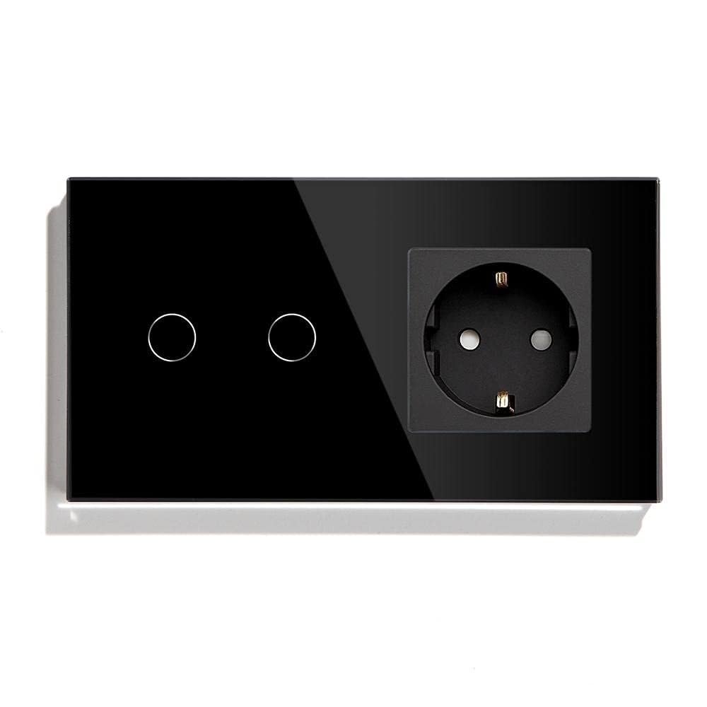 Interruttore della luce tattile Dimmer a 2 canali Pannello in vetro multicolore 157 mm(Black)