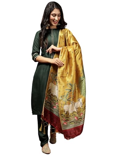 Image of EthnicJunction Women's Cotton Blend Kurta Pant Dupatta Set with Digital Print Dupatta | Karva Chauth Special Kurta