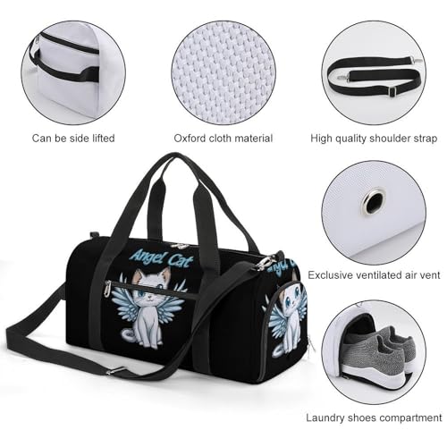 Angels-Cat Gym Bag Travel Duffle Bags Carry On Tote Weekender Bag Suitable for Men Women3