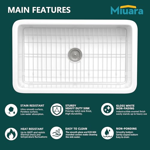 White Undermount Kitchen Sink 32 Inch - Topmount Fireclay Bar Sink Drop In 32"x19"x10", Dual Mount, Single Bowl, with 2 Custom Accessories, Glossy White, for Kitchen - Image 3