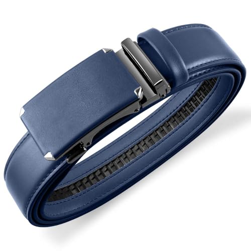 Image of DOOPAI Men's Leather Ratchet Belt, 1 3 /8 inch Wide, Cut-to-Fit | 1 /5 inch micro-adjust fit, trim-to-fit leather strap and smooth auto-lock buckle for dress, business, jeans and gift-ready wear