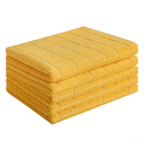 Paquete de 5 paños de cocina de microfibra de alta calidad, toallas de cocina de secado rápido para lavar, para toallas versátiles del hogar, plumero suave para quitar el polvo, 30 x 30 cm (amarillo)