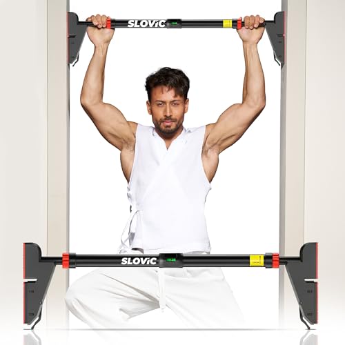 Image of Slovic Pull up Bar for Home Kids [300 KG] | No Screw Pull Ups Bar Wall Mounted with Anti-Skid Grip | Pull-up Bar for Homes Workout | Gym Equipment for Home Workout (Length 76-95 CM)