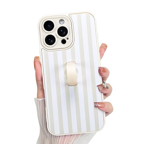 Image of KANGHAR Compatible with iPhone 16 Pro Max Case, Silicone Stripes Cute Pattern, Wristband Kickstand Camera Protection Soft Slim Cover for Girls Women -White