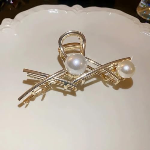 Image of Diversa Rhinestone Golden Claw Clip, Embellished Korean Clutcher, Non- Slip Metal Claw Clip for Girls, Fancy Clutcher for Women, Pack of 1 (White Lily)