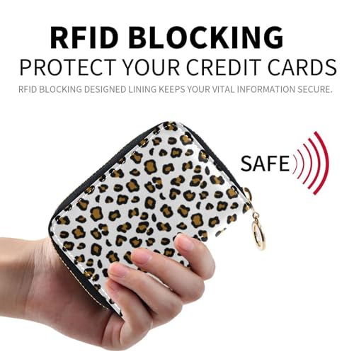 Women's Leopard White Credit Card Holder Wallet Leather Zipper Card Case for Ladies Girls 203011973