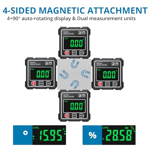 AUTOUTLET Digitaler Winkelmesser, Neigungsmesser Laser Wasserwaage mit 4-Seitiges Magnet, LCD Display & Type-C-Ladekabel, IP54 Wasserdicht Laser Bevel Box Nivellierbox für Holzarbeiten Bau DIY usw