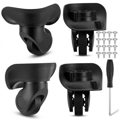 HANLANXUE 4 Pcs Luggage Wheels Replacement, Suitcase Wheels Replacement, Travel Suitcase Caster Repair Kits with Screw Replacement Left and Right Wheel Mute Bearing Swivel for Luggage (Black, Small)