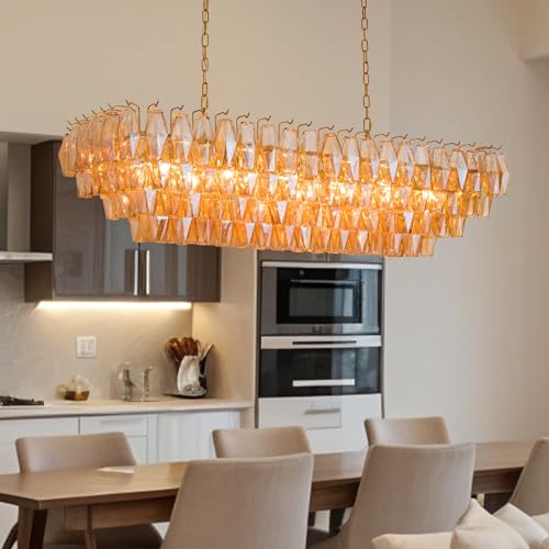 CEENWE Large Chandelier, 54" Gold Rectangular Drum Chandeliers for Dining