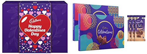 Image of Cadbury Celebrations Assorted Chocolate Gift Pack, 183.6g - Pack of 2 & Valentine Gift Pack, 281g & Dairy Milk Silk Mousse Chocolate Bar, 3 x 116 g