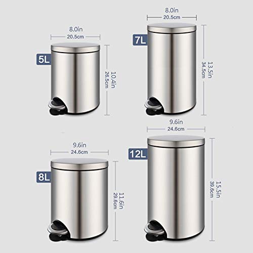 Caneca de basura de acero inoxidable 12L con tapa y pedal miniatura 2