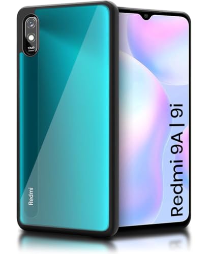 Image of WOW IMAGINE Shockproof Hybrid Back Cover for Mi Redmi 9A | 9i | Hard Slim fit Back Case | PC & TPU | Clear Transparent Case - Black
