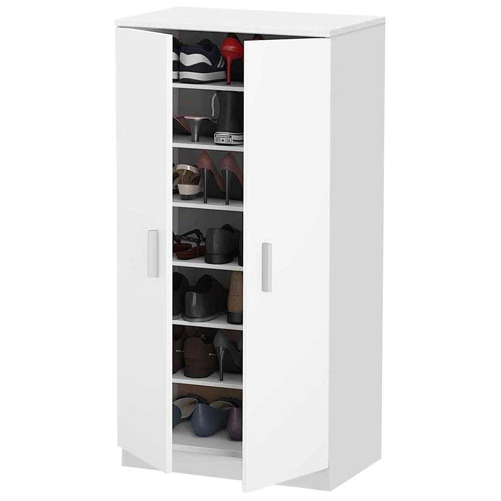 Scarpiera Portascarpe Con 7 Ripiani | Mobiletto In Legno Bianco | 108x55x36 Cm | Ante Chiudibili - Foto 13