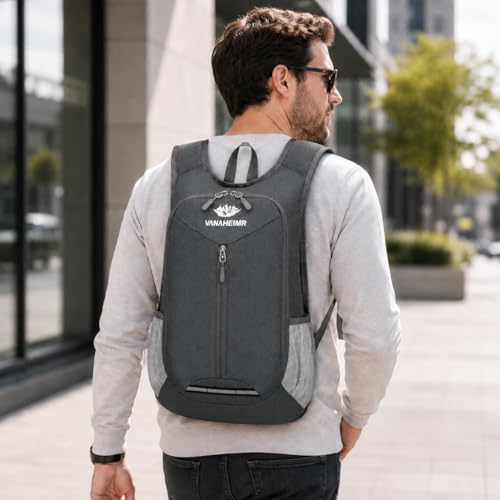 Mochila de viagem leve e dobrável de nylon – impermeável, grande capacidade, mochila de caminhada ao ar livre, cinza escuro