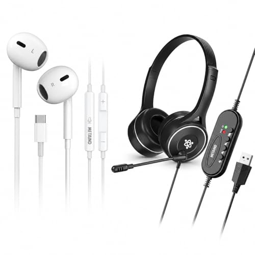 Image of Metaind USB Headset with Mic Meta MT30 for PC & Laptop and CT100 Type-C Earphone Combo for Calling, Online Classes, Meetings & Work from Home