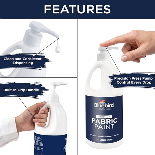 Image of BLUEBIRD Fabric Paint, White, 67.6 Fl Oz, Permanent Fabric Paints for Clothes, Furniture Upholstery