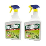 ROUNDUP Herbicida para Todo Tipo de Hierbas |1 Litro Listo para Usar con Aplicador de Pistola Integrado | Efecto Visible en 1 Hora | Elimina Más de 70 Especies de Malas Hierbas y Musgo | 2 Unidades