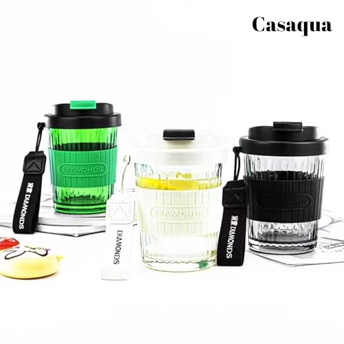 Image of Reusable Glass Coffee Cup with Lid & Silicone Sleeve - 500ml, Set of 1, Portable Borosilicate Glass Travel Mug, Leak-Resistant Coffee Tumbler with Carry Strap, Tea Cup for Home, Office