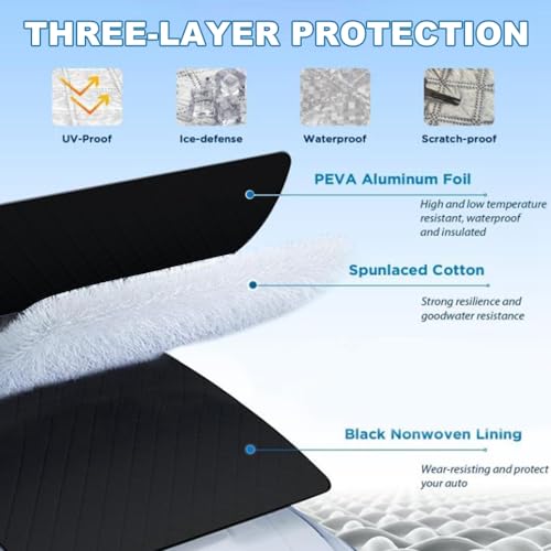 Image of JSCARLIFE Windshield Snow Cover,Windshield Cover for Snow and Ice,Frost Guard Windshield Cover for Car,Snow Ice Frost Sun UV Waterproof Protection with Two Mirror Covers (Black, L (94.5 inch x 57 inch))