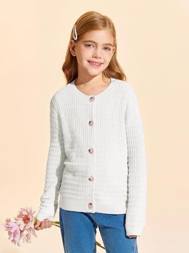 Image of Haloumoning Girls Button Down Cardigan Jackets Kids Long Sleeve Cable Knit Sweaters 5-14 Years