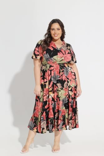 Image of TIYOMI Women Plus Size Dress Boho V Neck Short Sleeve Beach Maxi Dresses Floral /Stripe /Leaves /Lemon XL-5XL