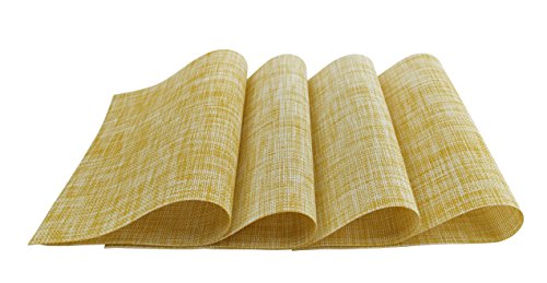 Gefeii Pvc Woven Vinyl Non-Slip Heat-Resistant Yellow Placemats Kitchen Environmental Table Place Mats Pad Cushion Mustard Yellow Placemats For Dining Table(Yellow, 4) #TOP7