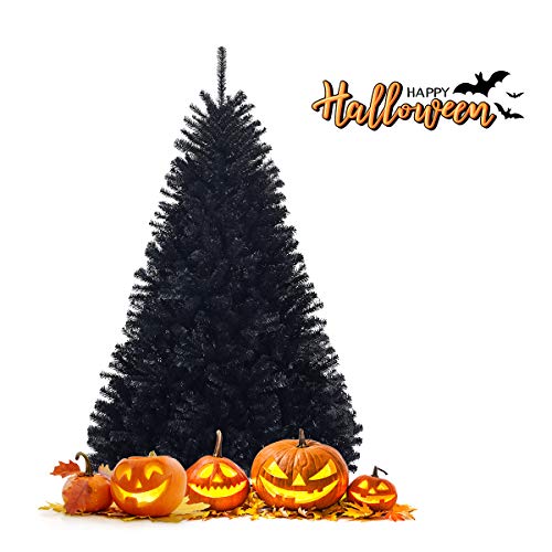 GOPLUS Árvore de Natal artificial de Halloween de 180 cm/230 cm, agulhas de PVC, abeto de Natal dobrável, interior e exterior, decoração de festa (180 cm preto)