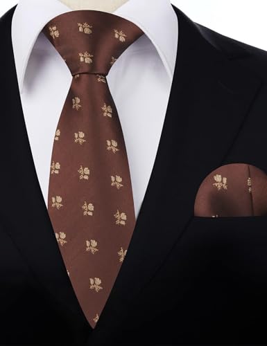 Image of Alizeal Mens 3.15'' Light Color Rustic Tie Handkerchief | with Flower Printed Handkerchief for Wedding Business Daily Wear
